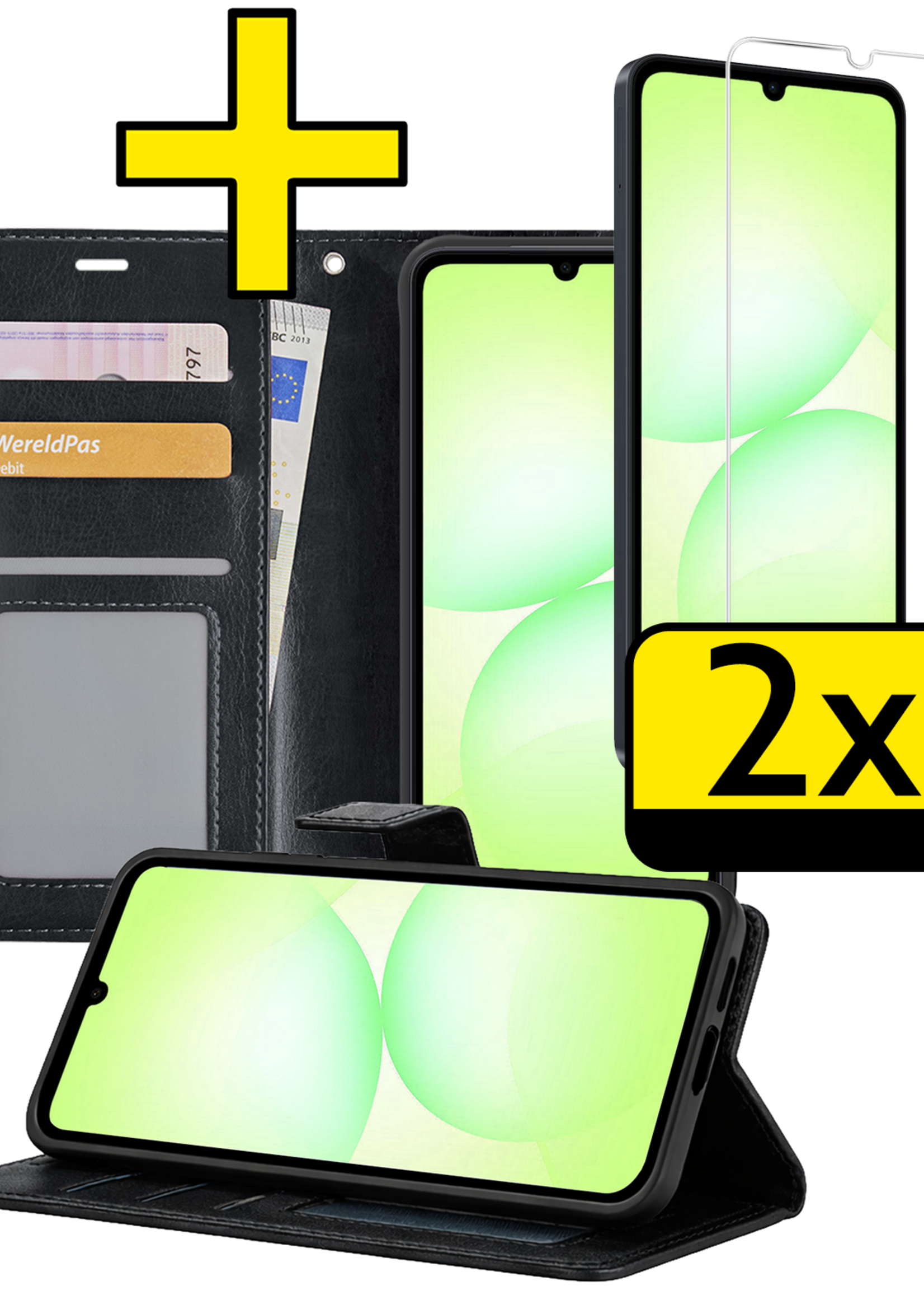 LUQ LUQ Samsung Galaxy A07 4G Hoesje Bookcase Met 2x Screenprotector - Zwart