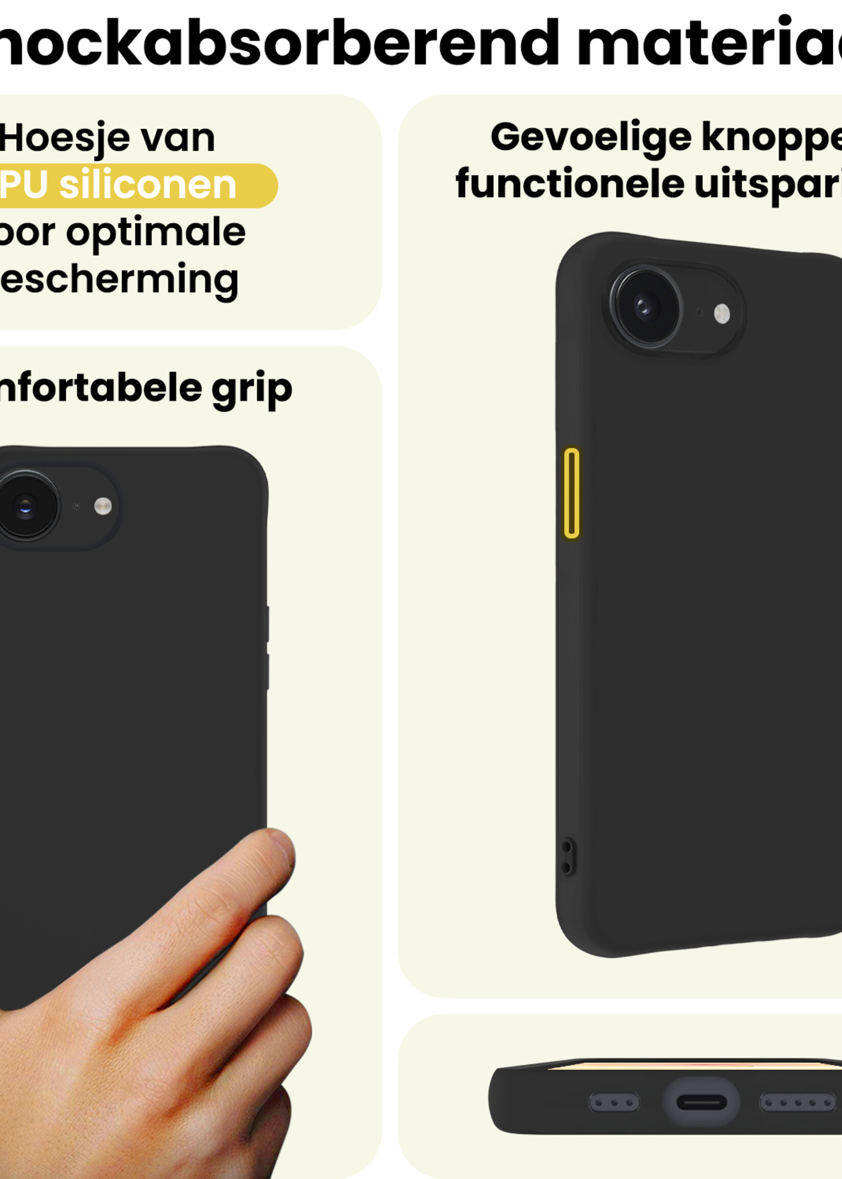LUQ LUQ iPhone 17e Hoesje Siliconen Met 2x Screenprotector Met Dichte Notch - Zwart