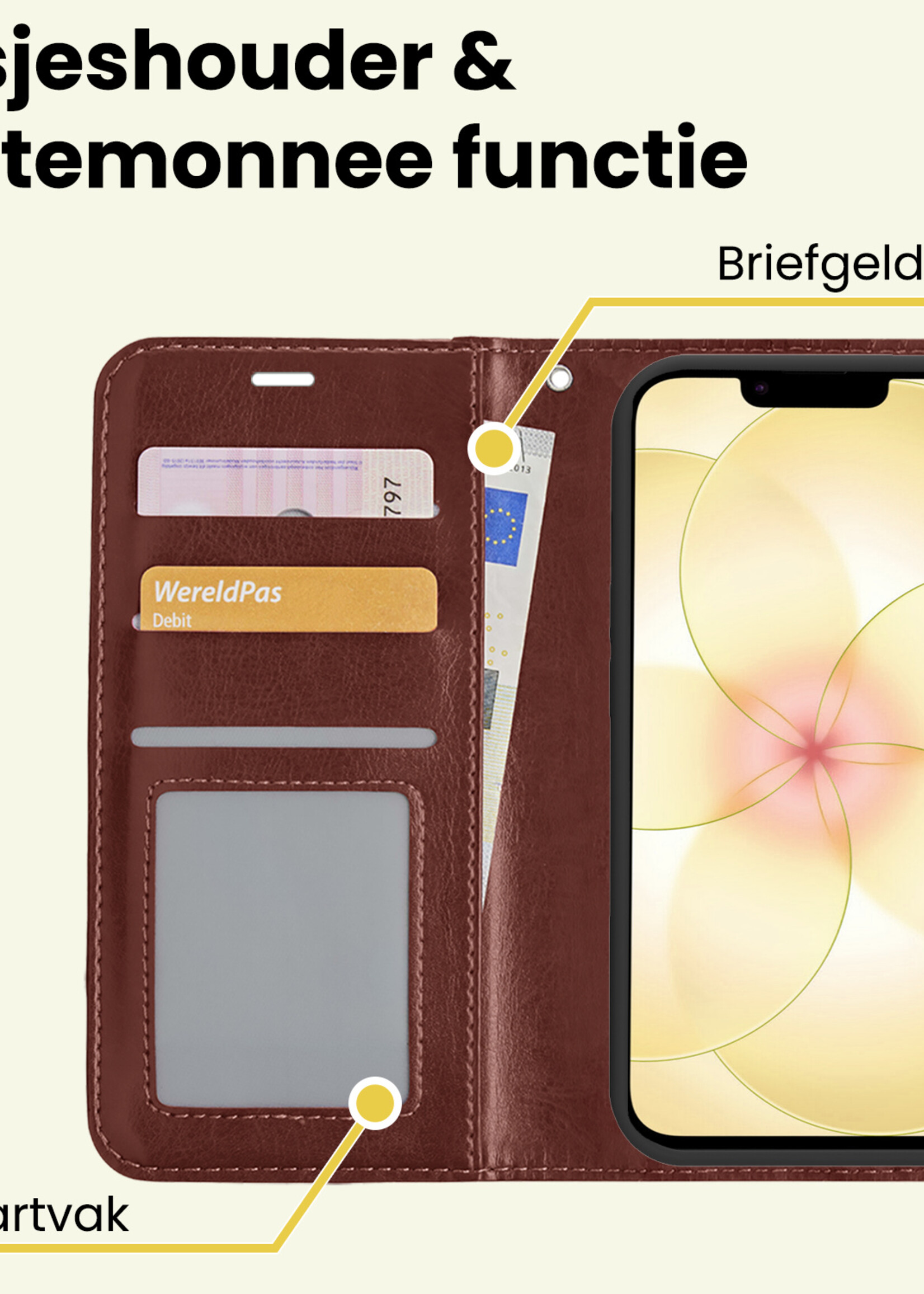 LUQ LUQ iPhone 17e Hoesje Bookcase Met Screenprotector - Bruin