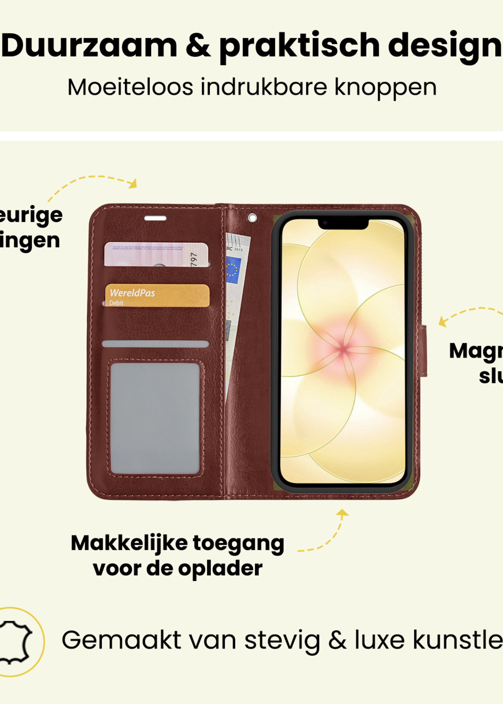 LUQ LUQ iPhone 17e Hoesje Bookcase Met Screenprotector - Bruin