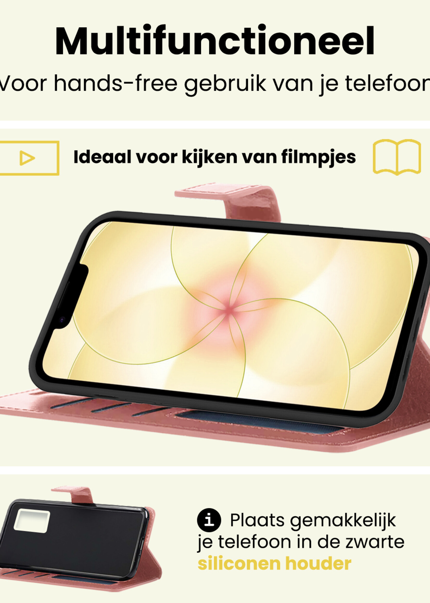 LUQ LUQ iPhone 17e Hoesje Bookcase Met Screenprotector - Rose Goud