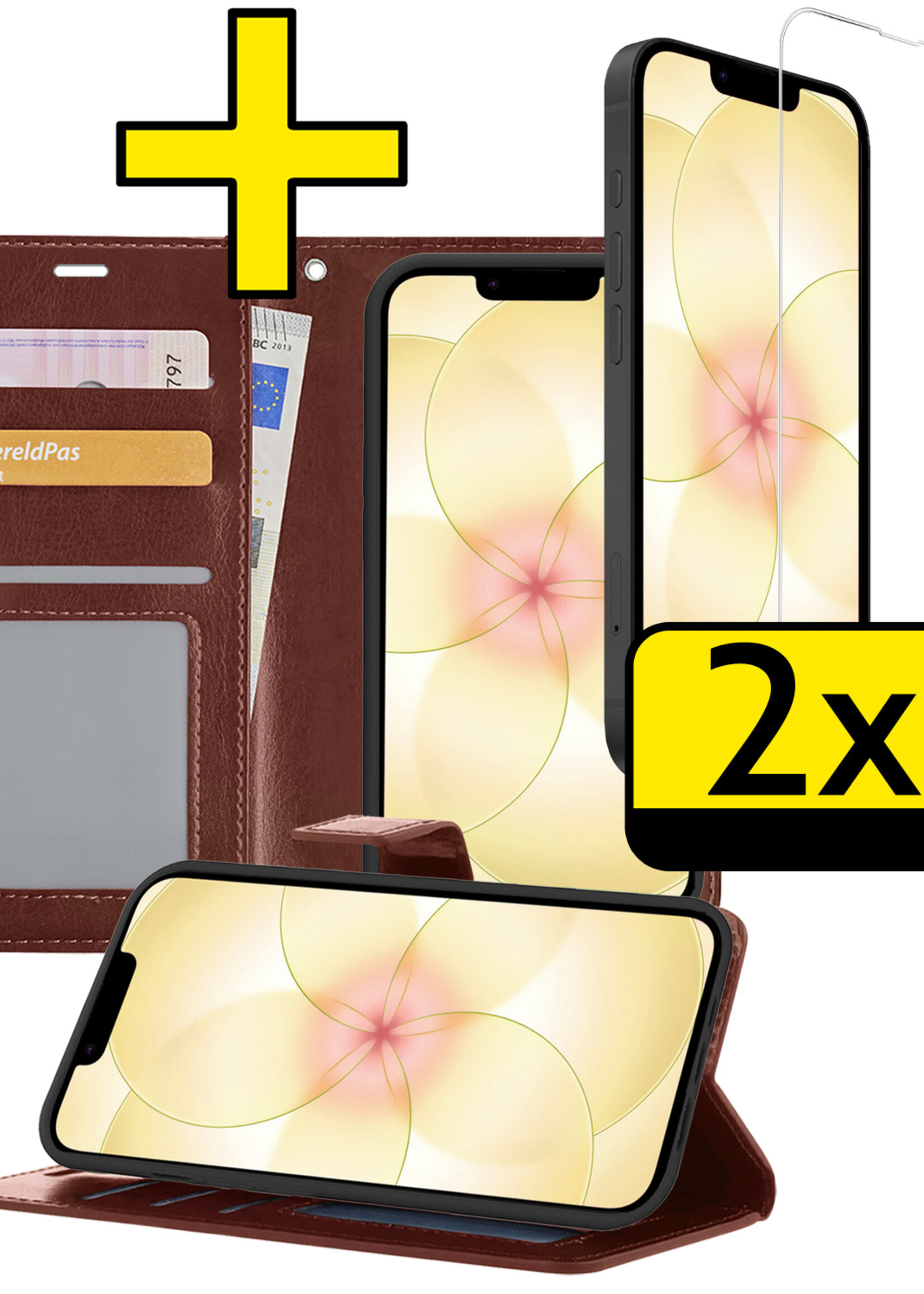 LUQ LUQ iPhone 17e Hoesje Bookcase Met 2x Screenprotector - Bruin