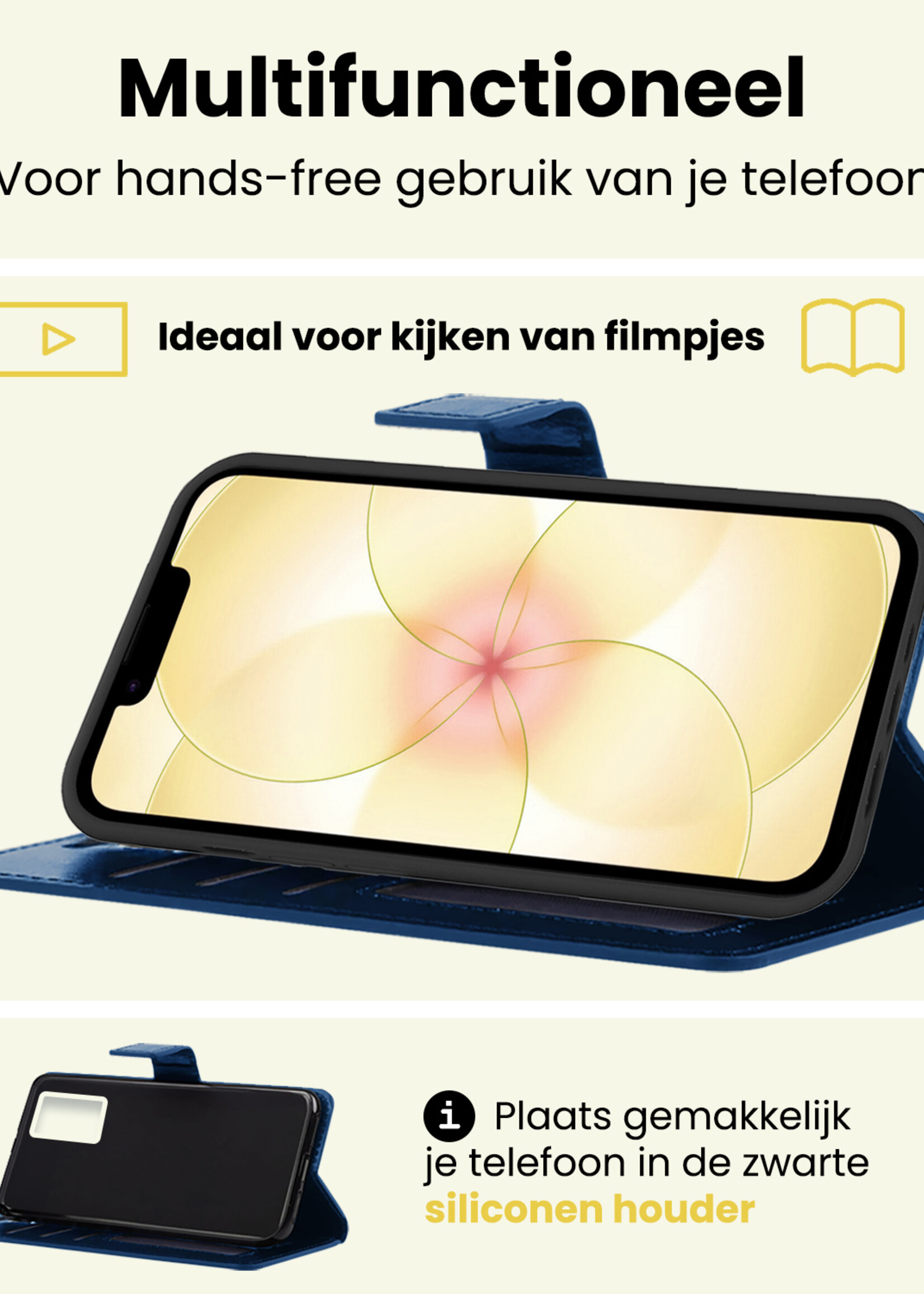 LUQ LUQ iPhone 17e Hoesje Bookcase Met 2x Screenprotector - Donkerblauw