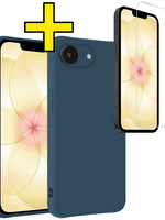 LUQ LUQ iPhone 17e Hoesje Siliconen Met Screenprotector Met Dichte Notch - Donkerblauw