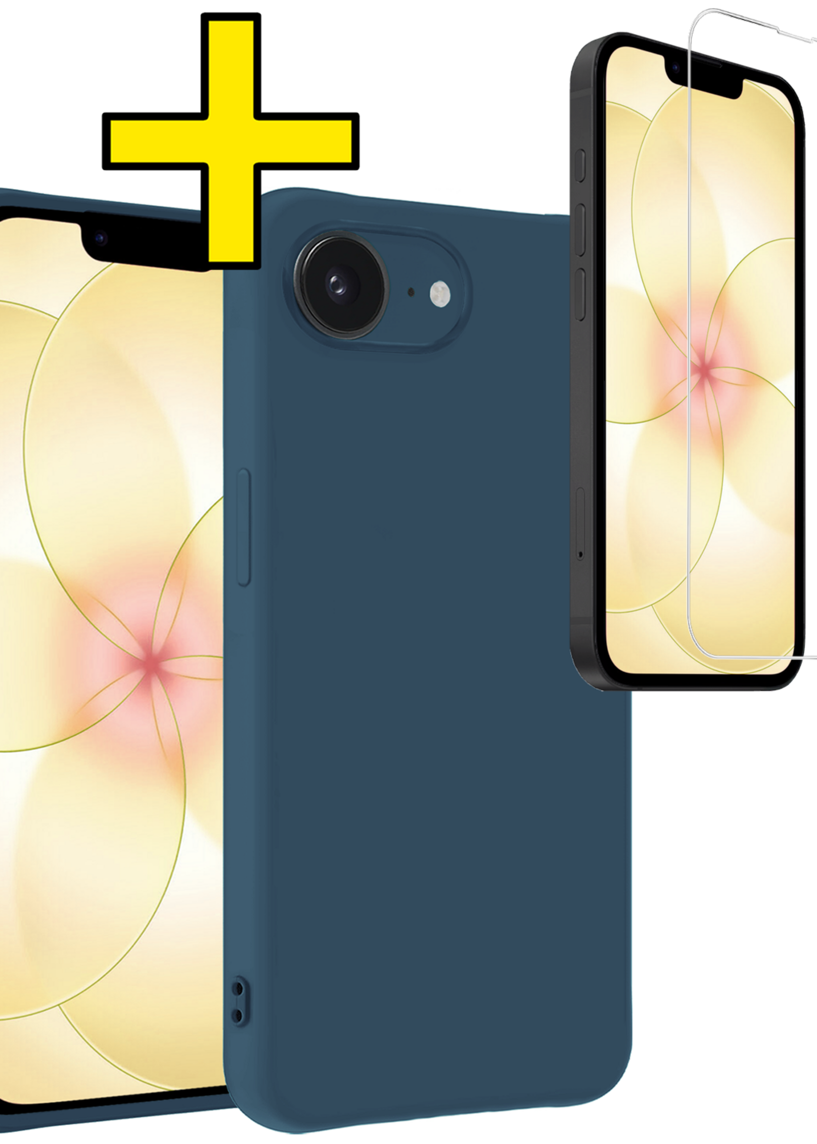 LUQ LUQ iPhone 17e Hoesje Siliconen Met Screenprotector Met Dichte Notch - Donkerblauw