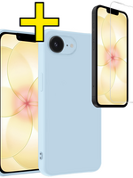 LUQ LUQ iPhone 17e Hoesje Siliconen Met Screenprotector Met Dichte Notch - Lichtblauw
