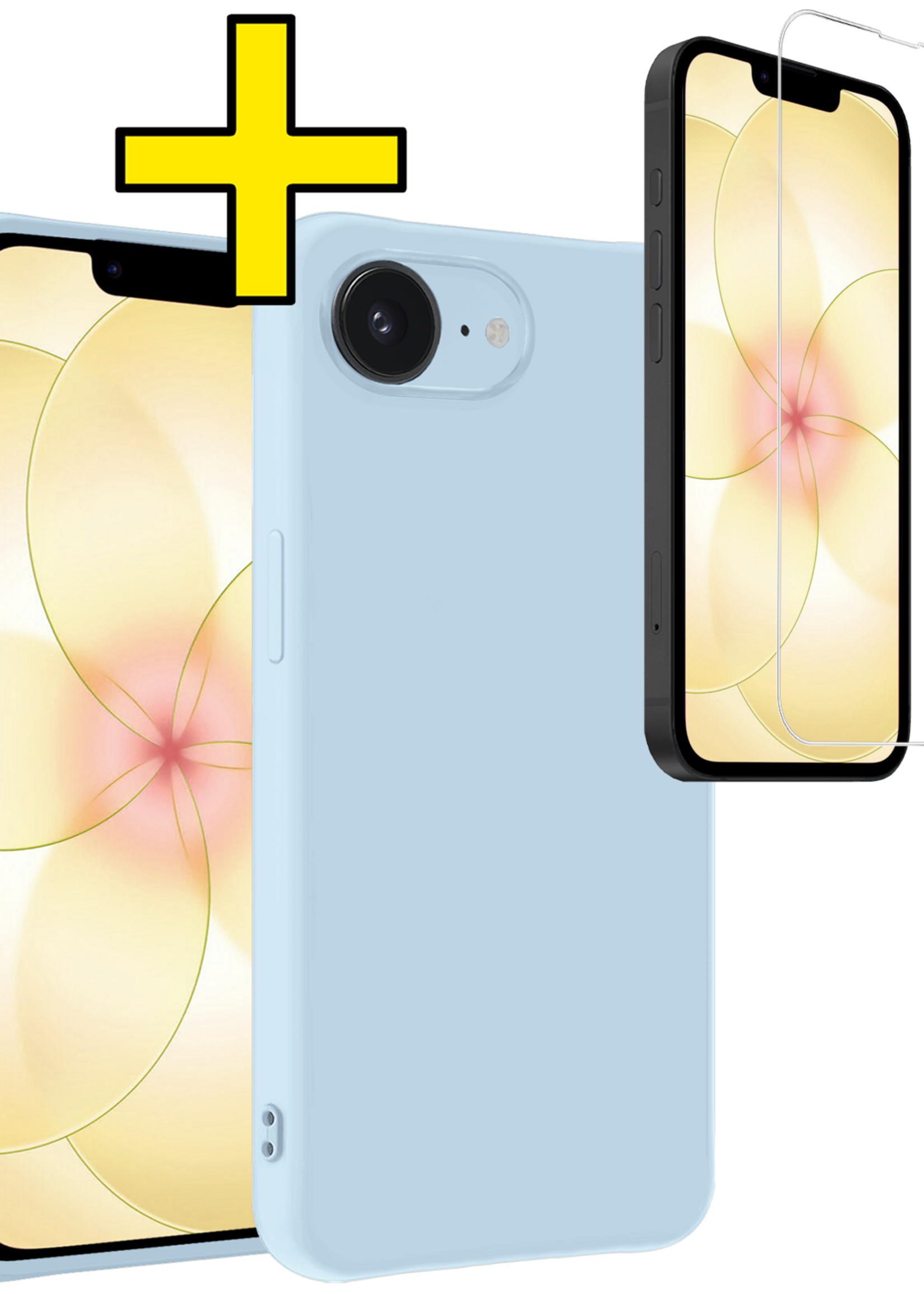 LUQ LUQ iPhone 17e Hoesje Siliconen Met Screenprotector Met Dichte Notch - Lichtblauw
