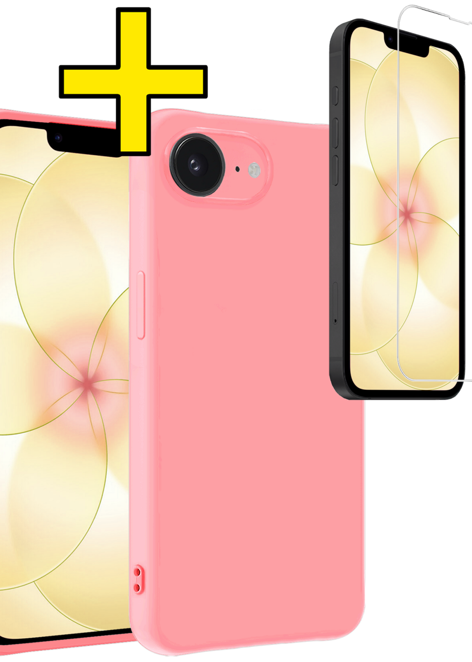LUQ LUQ iPhone 17e Hoesje Siliconen Met Screenprotector Met Dichte Notch - Lichtroze