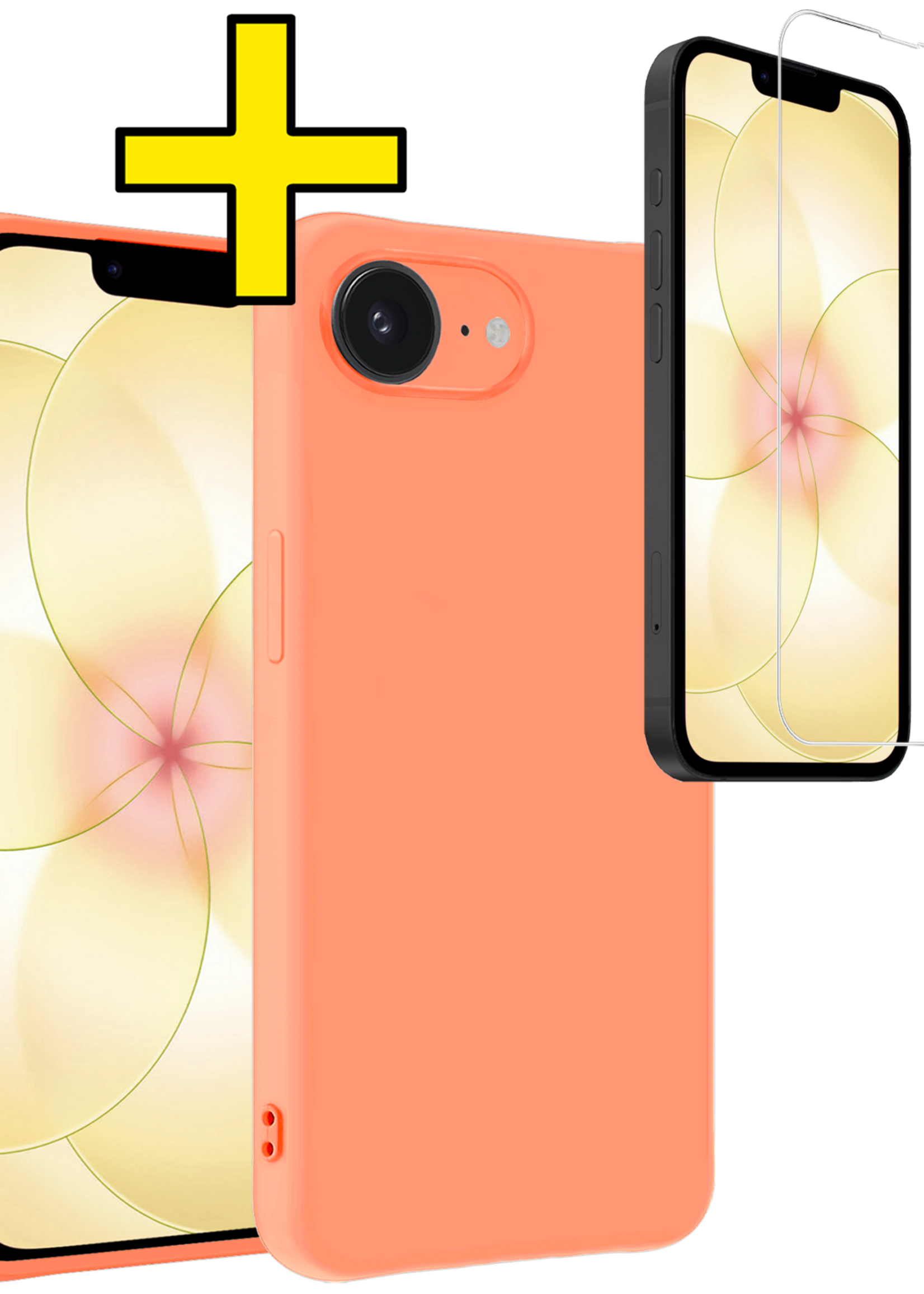 LUQ LUQ iPhone 17e Hoesje Siliconen Met Screenprotector Met Dichte Notch - Perzik