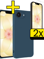 LUQ LUQ iPhone 17e Hoesje Siliconen Met 2x Screenprotector Met Dichte Notch - Donkerblauw