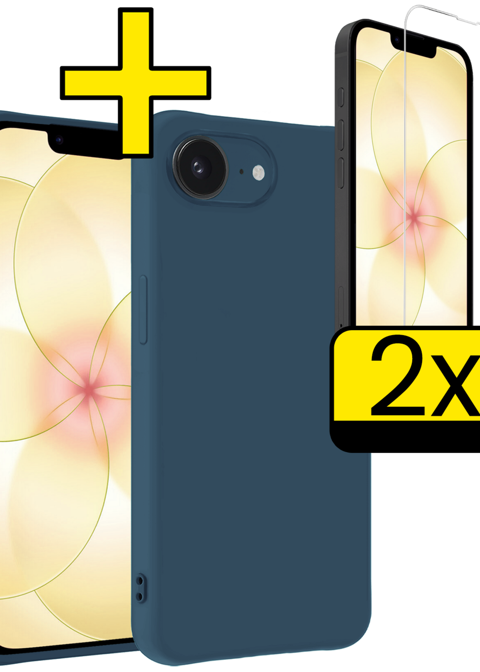 LUQ LUQ iPhone 17e Hoesje Siliconen Met 2x Screenprotector Met Dichte Notch - Donkerblauw
