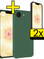 LUQ LUQ iPhone 17e Hoesje Siliconen Met 2x Screenprotector Met Dichte Notch - Donkergroen