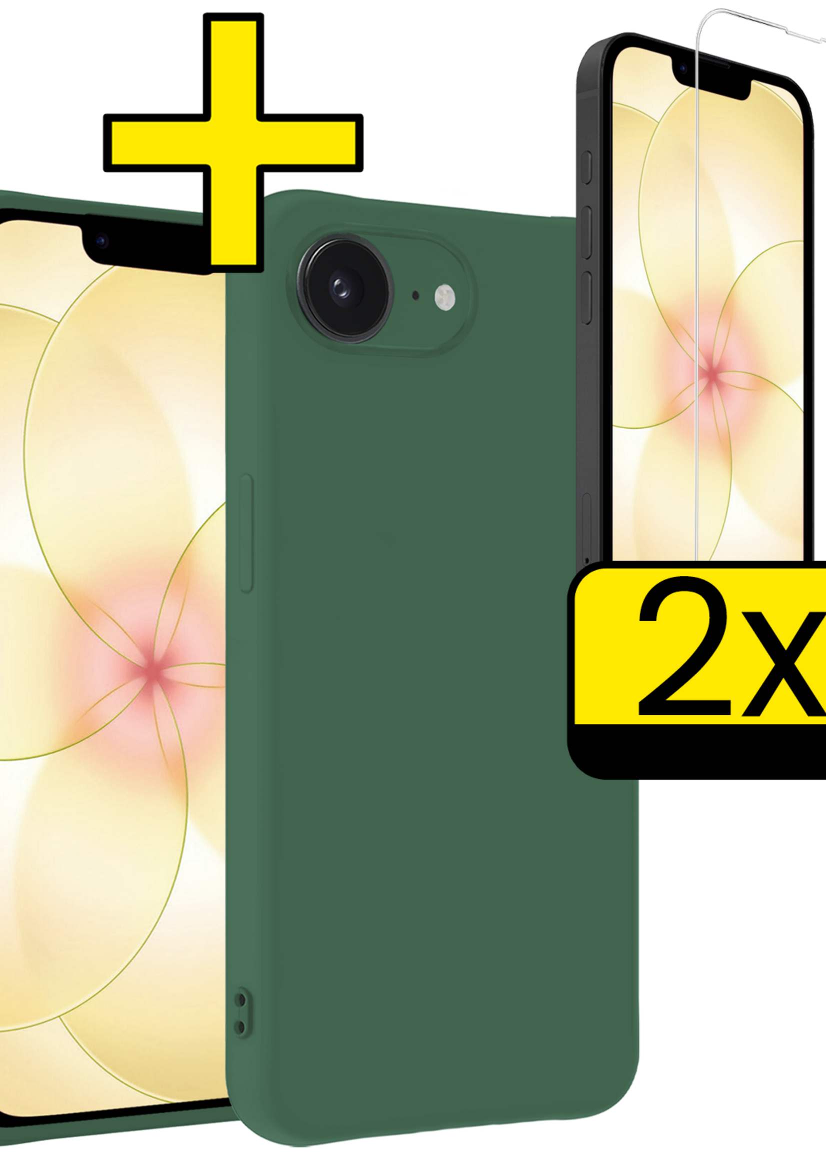 LUQ LUQ iPhone 17e Hoesje Siliconen Met 2x Screenprotector Met Dichte Notch - Donkergroen