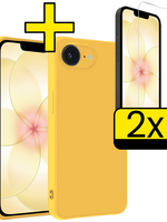 LUQ LUQ iPhone 17e Hoesje Siliconen Met 2x Screenprotector Met Dichte Notch - Geel