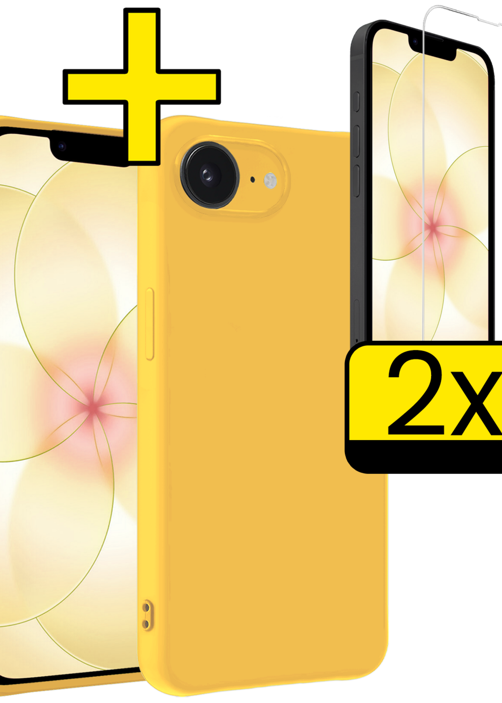 LUQ LUQ iPhone 17e Hoesje Siliconen Met 2x Screenprotector Met Dichte Notch - Geel