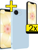 LUQ LUQ iPhone 17e Hoesje Siliconen Met 2x Screenprotector Met Dichte Notch - Lichtblauw