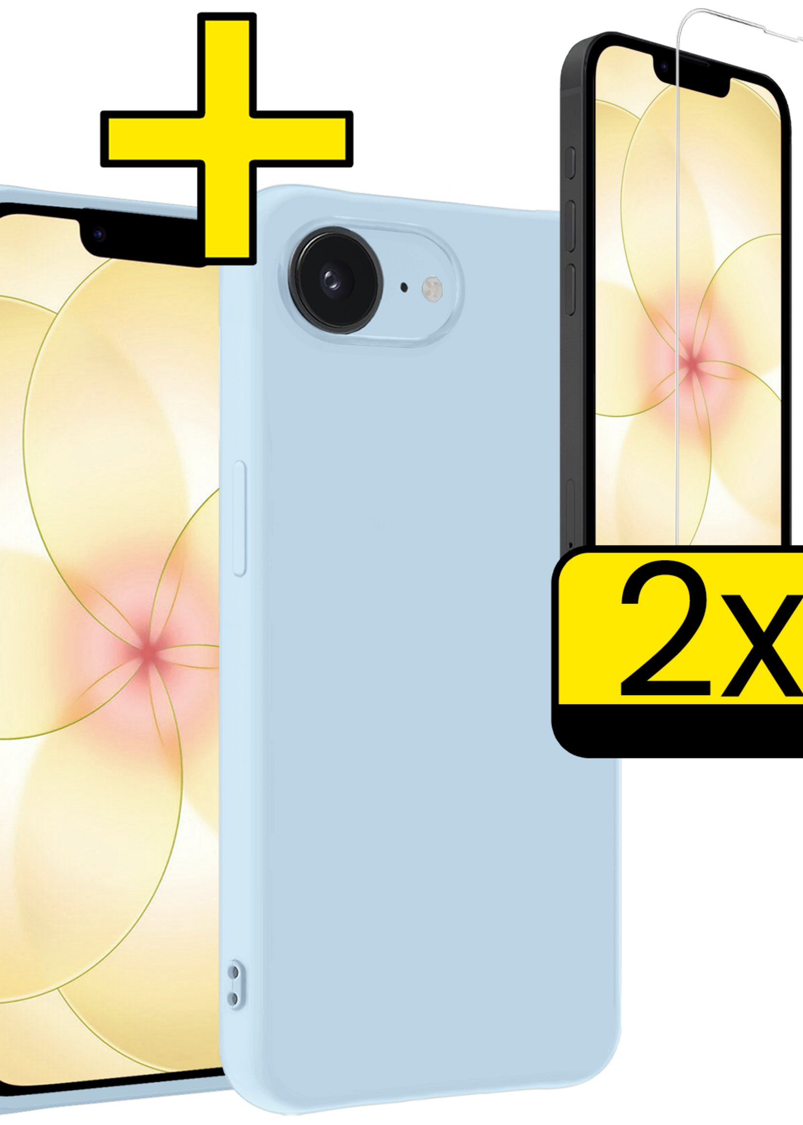 LUQ LUQ iPhone 17e Hoesje Siliconen Met 2x Screenprotector Met Dichte Notch - Lichtblauw