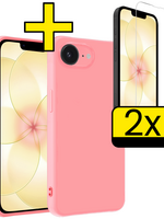 LUQ LUQ iPhone 17e Hoesje Siliconen Met 2x Screenprotector Met Dichte Notch - Lichtroze