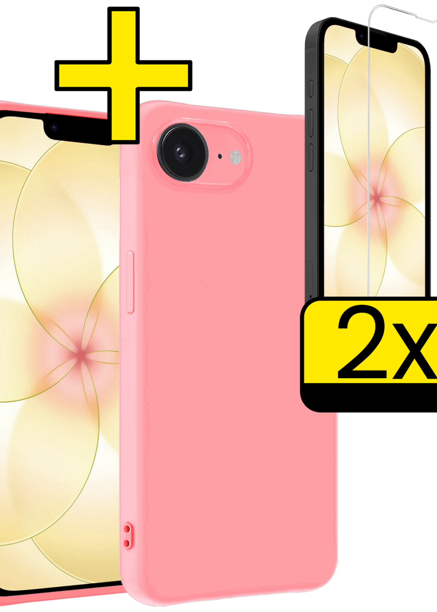 LUQ LUQ iPhone 17e Hoesje Siliconen Met 2x Screenprotector Met Dichte Notch - Lichtroze
