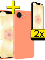 LUQ LUQ iPhone 17e Hoesje Siliconen Met 2x Screenprotector Met Dichte Notch - Perzik
