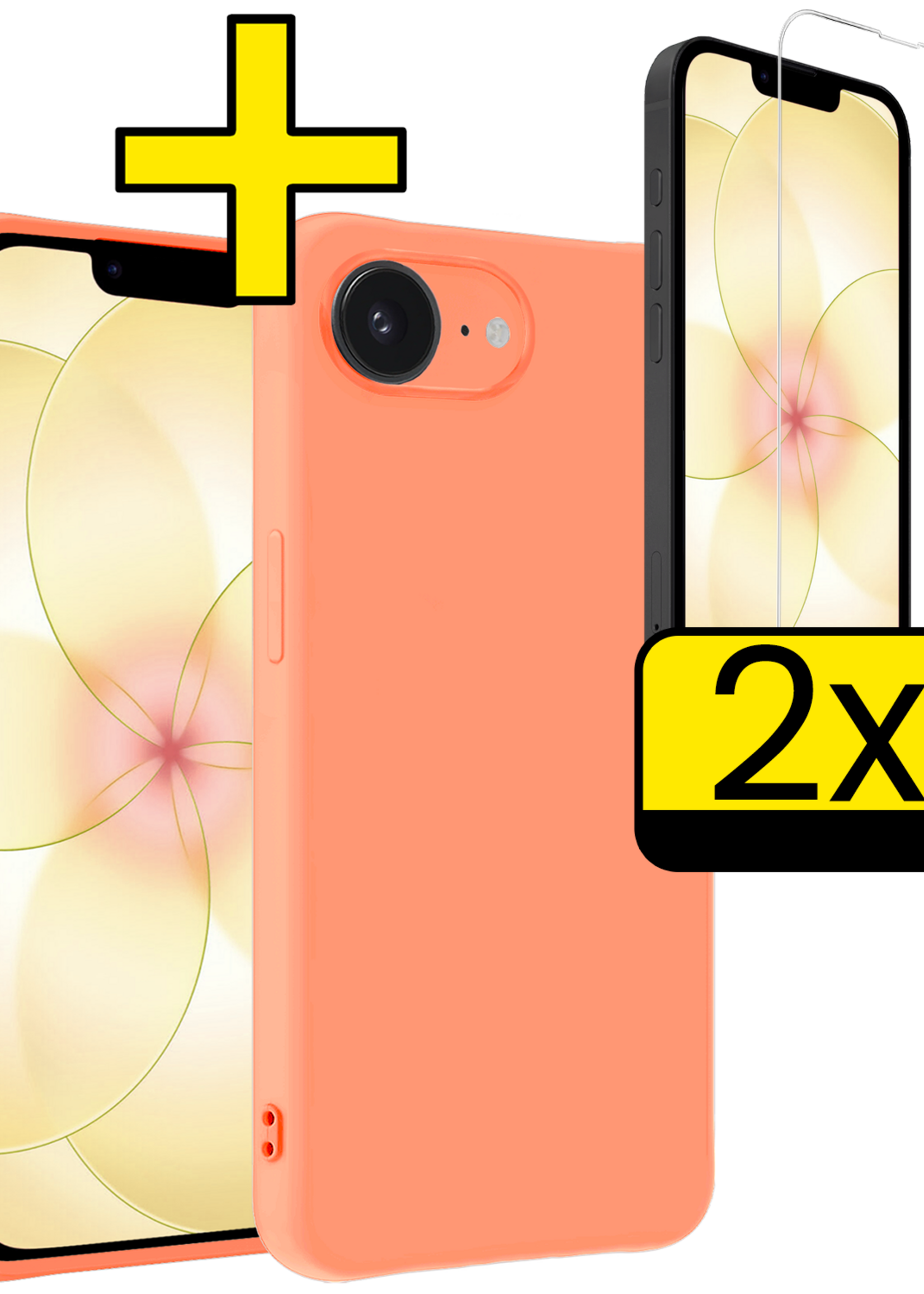 LUQ LUQ iPhone 17e Hoesje Siliconen Met 2x Screenprotector Met Dichte Notch - Perzik