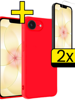 LUQ LUQ iPhone 17e Hoesje Siliconen Met 2x Screenprotector Met Dichte Notch - Rood
