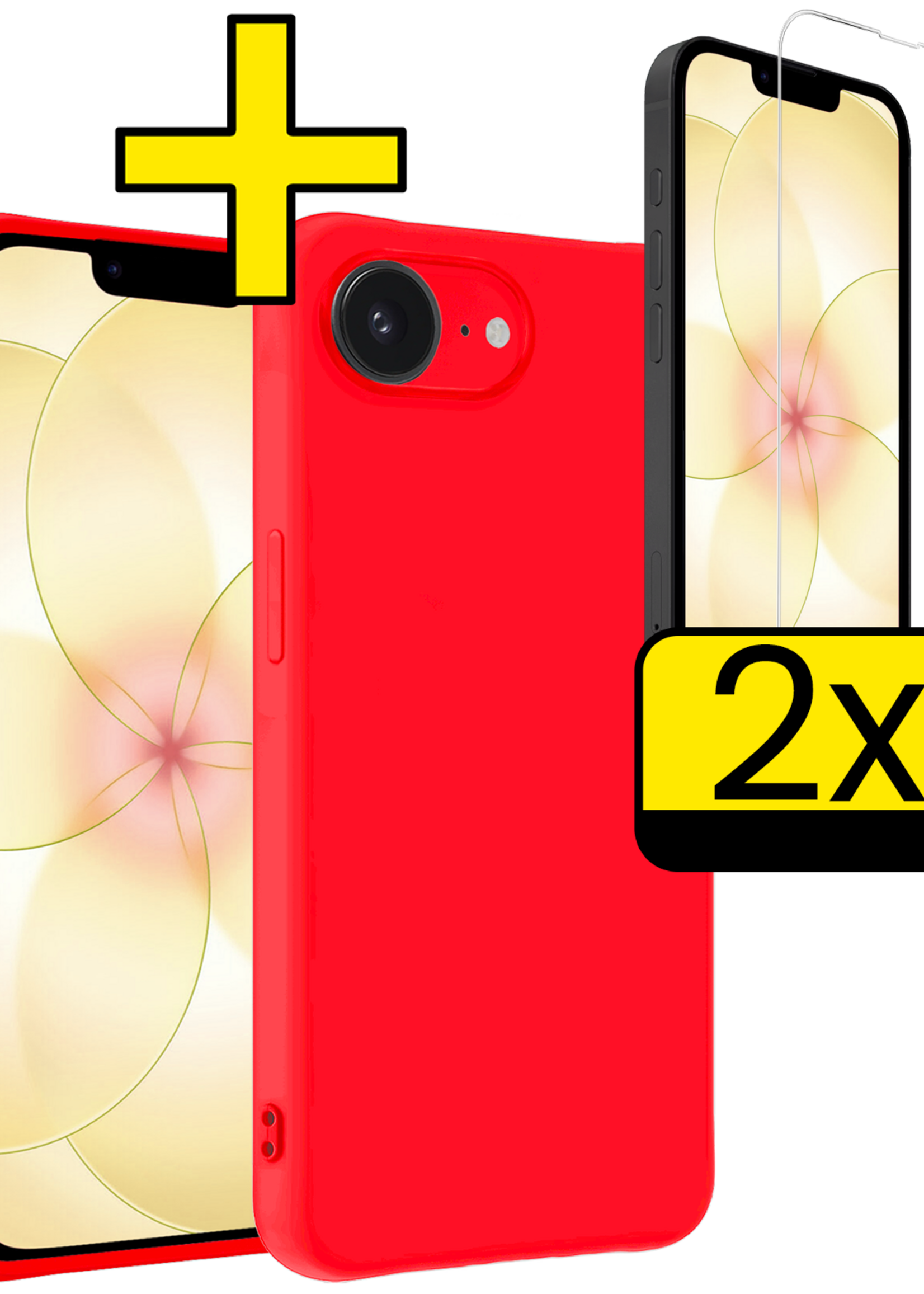 LUQ LUQ iPhone 17e Hoesje Siliconen Met 2x Screenprotector Met Dichte Notch - Rood