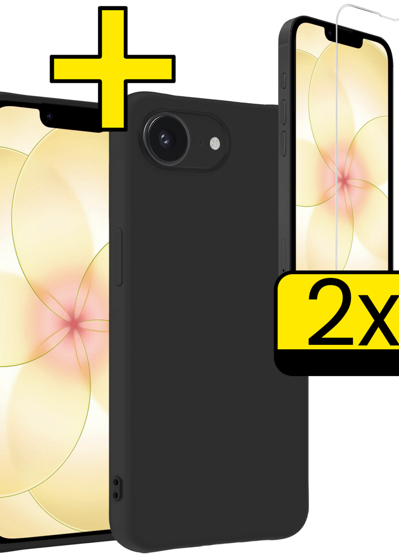 LUQ LUQ iPhone 17e Hoesje Siliconen Met 2x Screenprotector Met Dichte Notch - Zwart