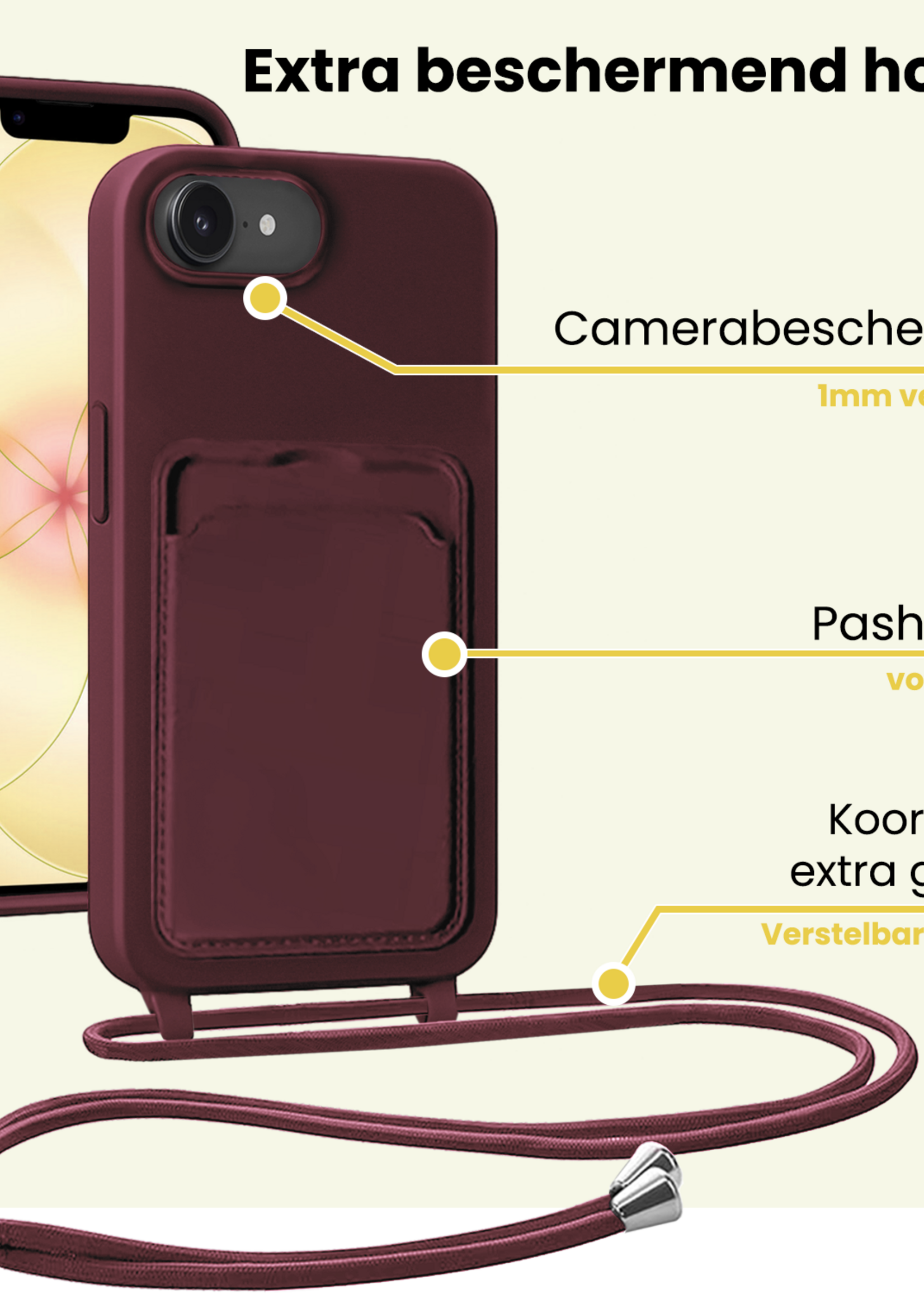 LUQ LUQ iPhone 17e Hoesje Pashouder met Koord - Aubergine