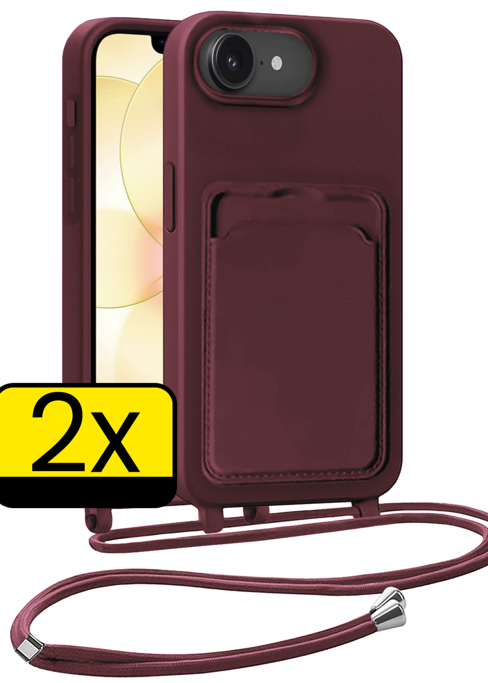 LUQ LUQ iPhone 17e Hoesje Pashouder met Koord - Aubergine - 2 PACK