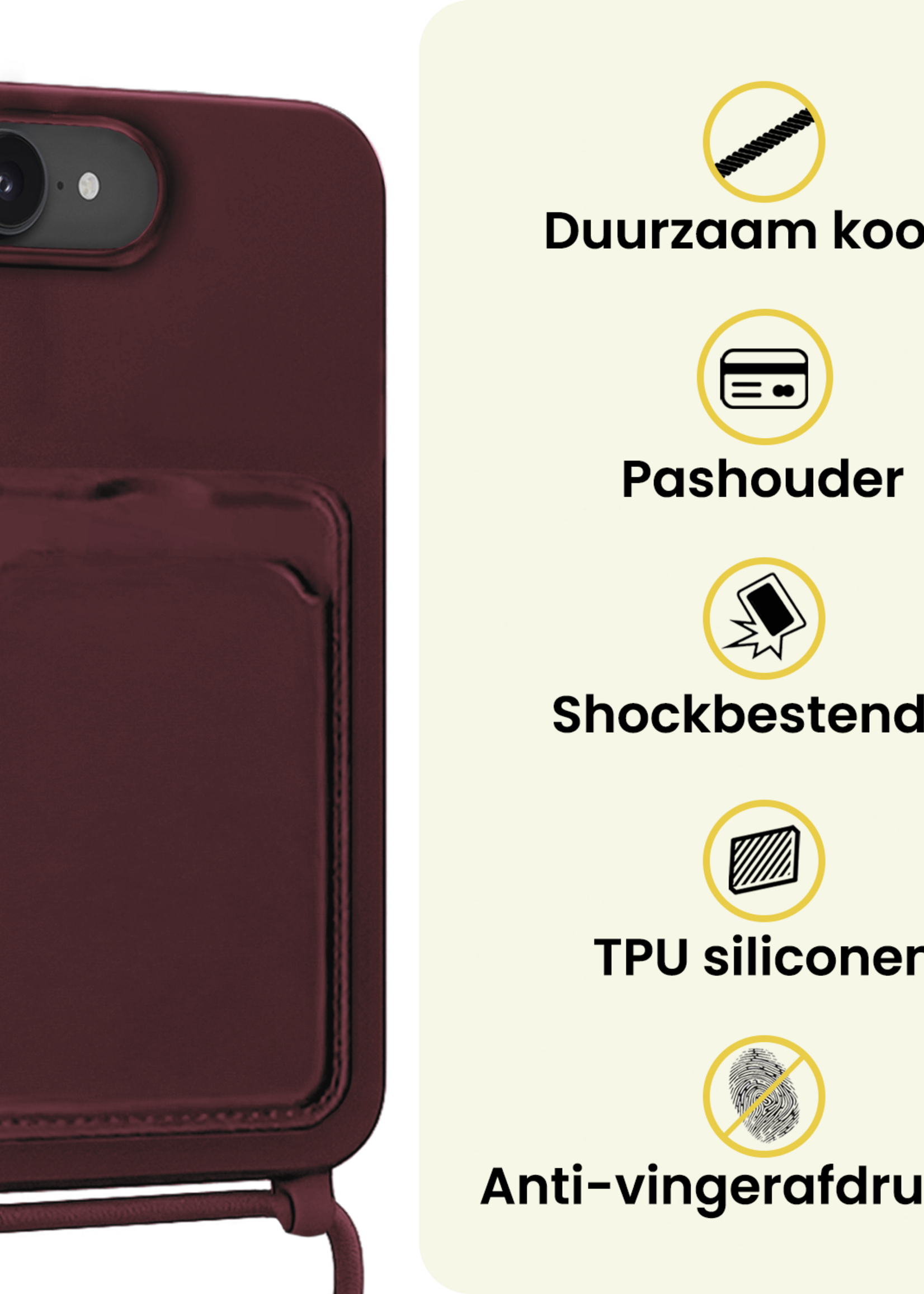 LUQ LUQ iPhone 17e Hoesje Pashouder met Koord - Aubergine - 2 PACK