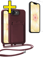 LUQ LUQ iPhone 17e Hoesje Pashouder met Koord Met Screenprotector - Aubergine