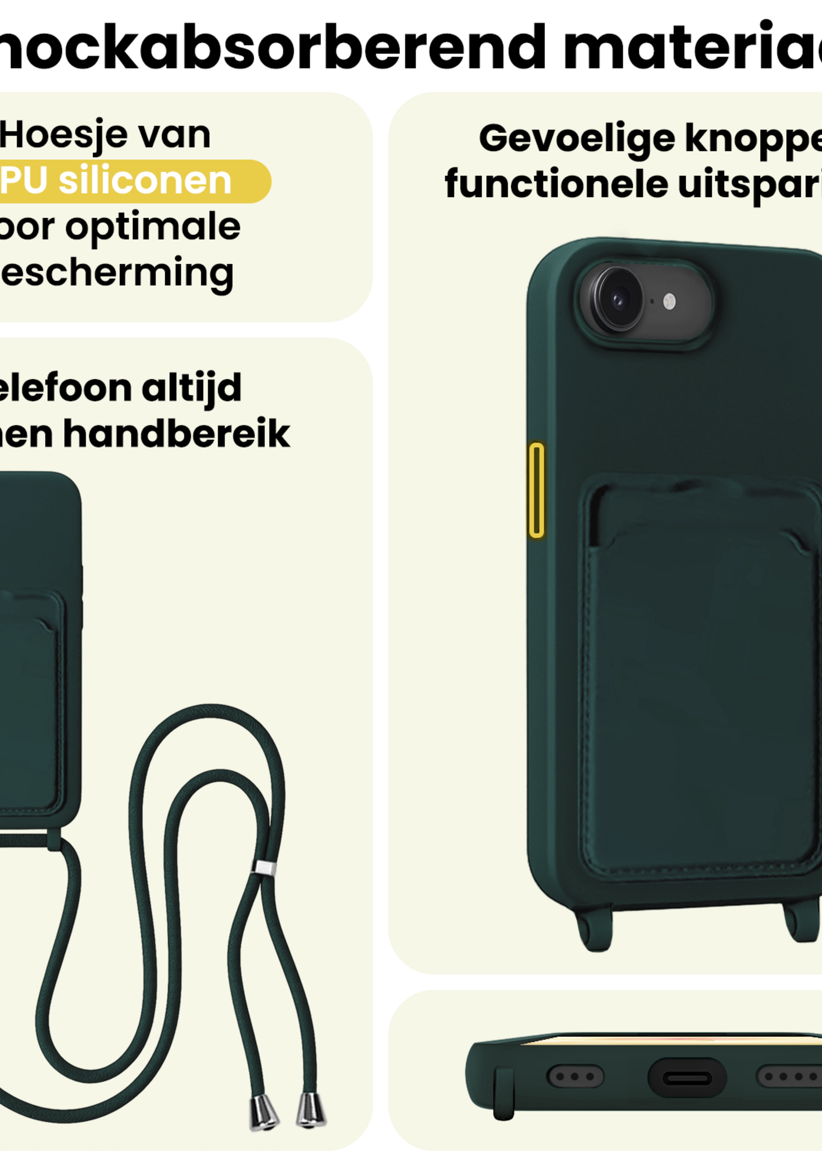 LUQ LUQ iPhone 17e Hoesje Pashouder met Koord - Donkergroen