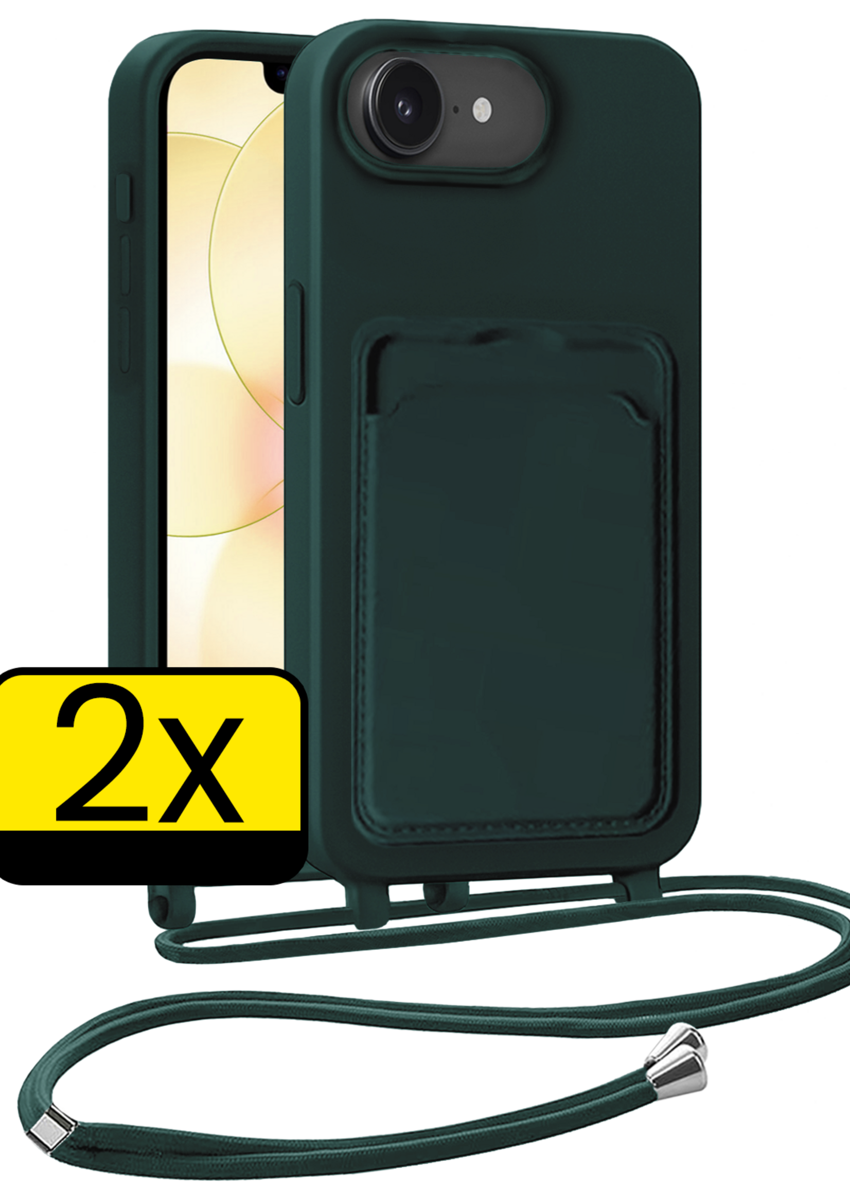 LUQ LUQ iPhone 17e Hoesje Pashouder met Koord - Donkergroen - 2 PACK