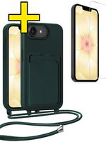 LUQ LUQ iPhone 17e Hoesje Pashouder met Koord Met Screenprotector - Donkergroen
