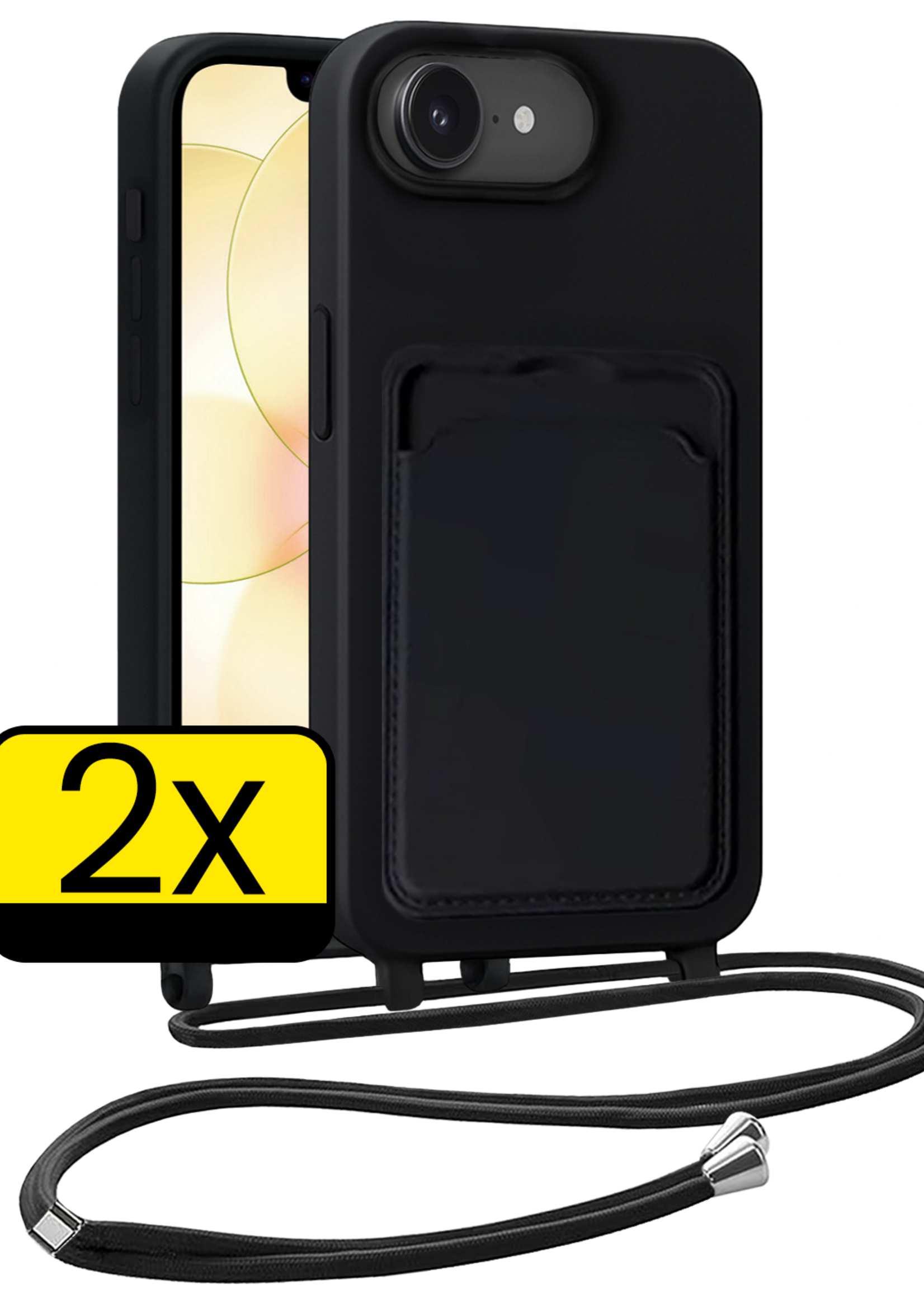 LUQ LUQ iPhone 17e Hoesje Pashouder met Koord - Zwart - 2 PACK