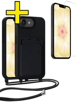 LUQ LUQ iPhone 17e Hoesje Pashouder met Koord Met Screenprotector - Zwart
