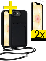LUQ LUQ iPhone 17e Hoesje Pashouder met Koord Met 2x Screenprotector - Zwart