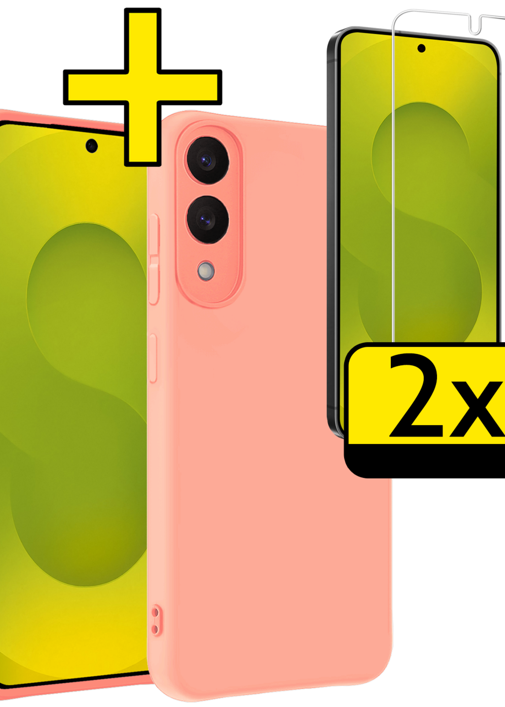 LUQ LUQ Samsung Galaxy S25 Edge Hoesje Siliconen Met 2x Screenprotector - Lichtroze