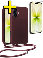 LUQ LUQ iPhone 17 Hoesje met Koord Met Screenprotector - Aubergine