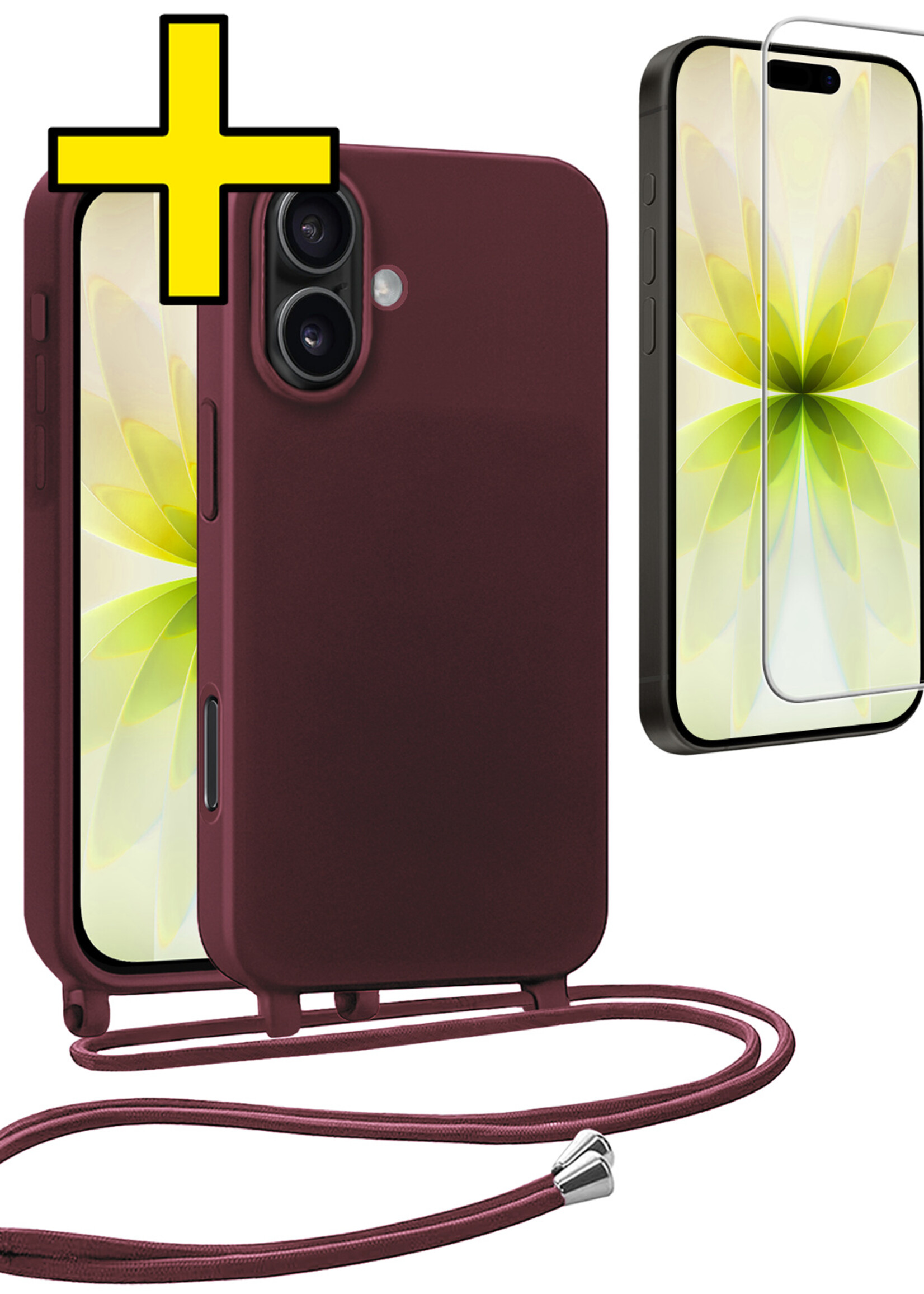 LUQ LUQ iPhone 17 Hoesje met Koord Met Screenprotector - Aubergine