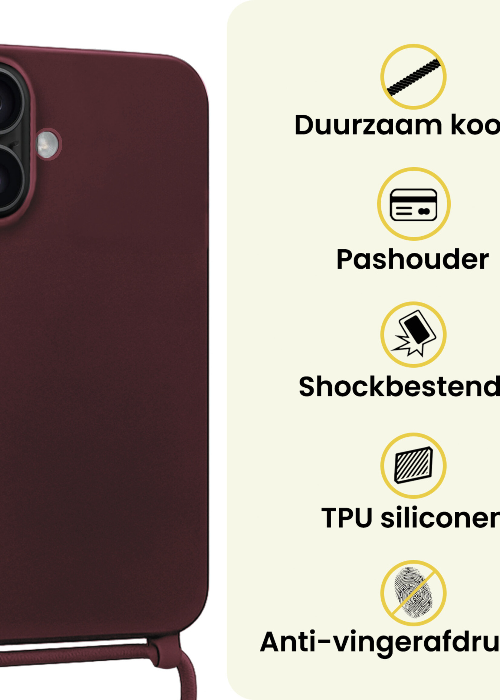 LUQ LUQ iPhone 17 Hoesje met Koord Met Screenprotector - Aubergine