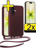 LUQ LUQ iPhone 17 Hoesje met Koord Met 2x Screenprotector - Aubergine