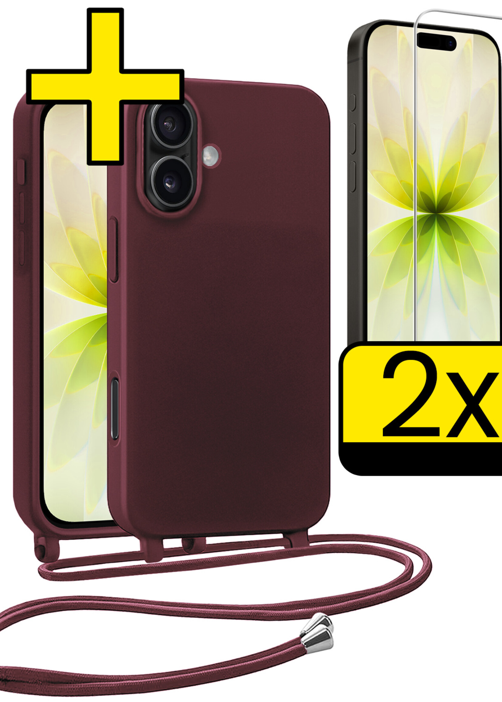 LUQ LUQ iPhone 17 Hoesje met Koord Met 2x Screenprotector - Aubergine
