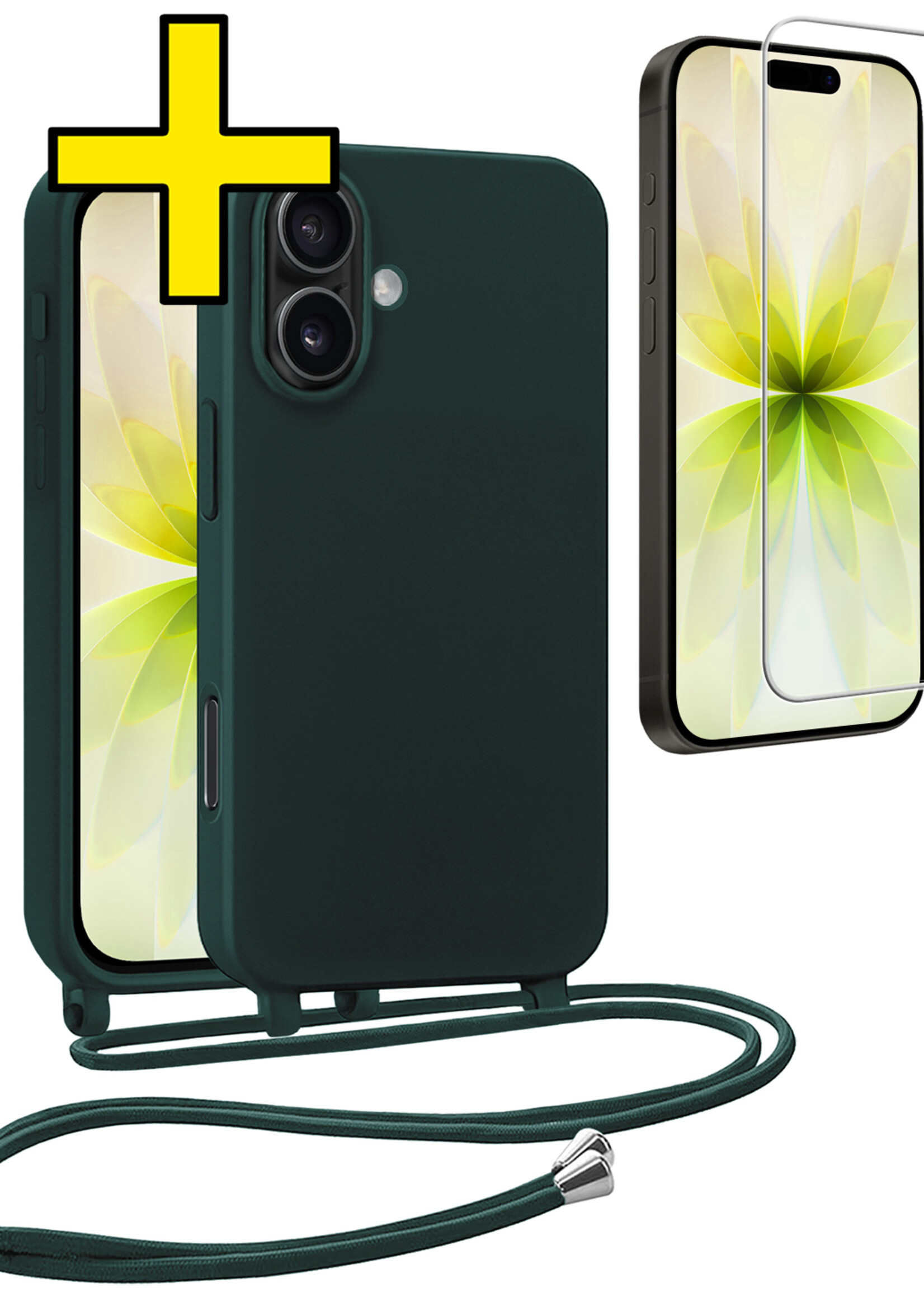 LUQ LUQ iPhone 17 Hoesje met Koord Met Screenprotector - Donkergroen