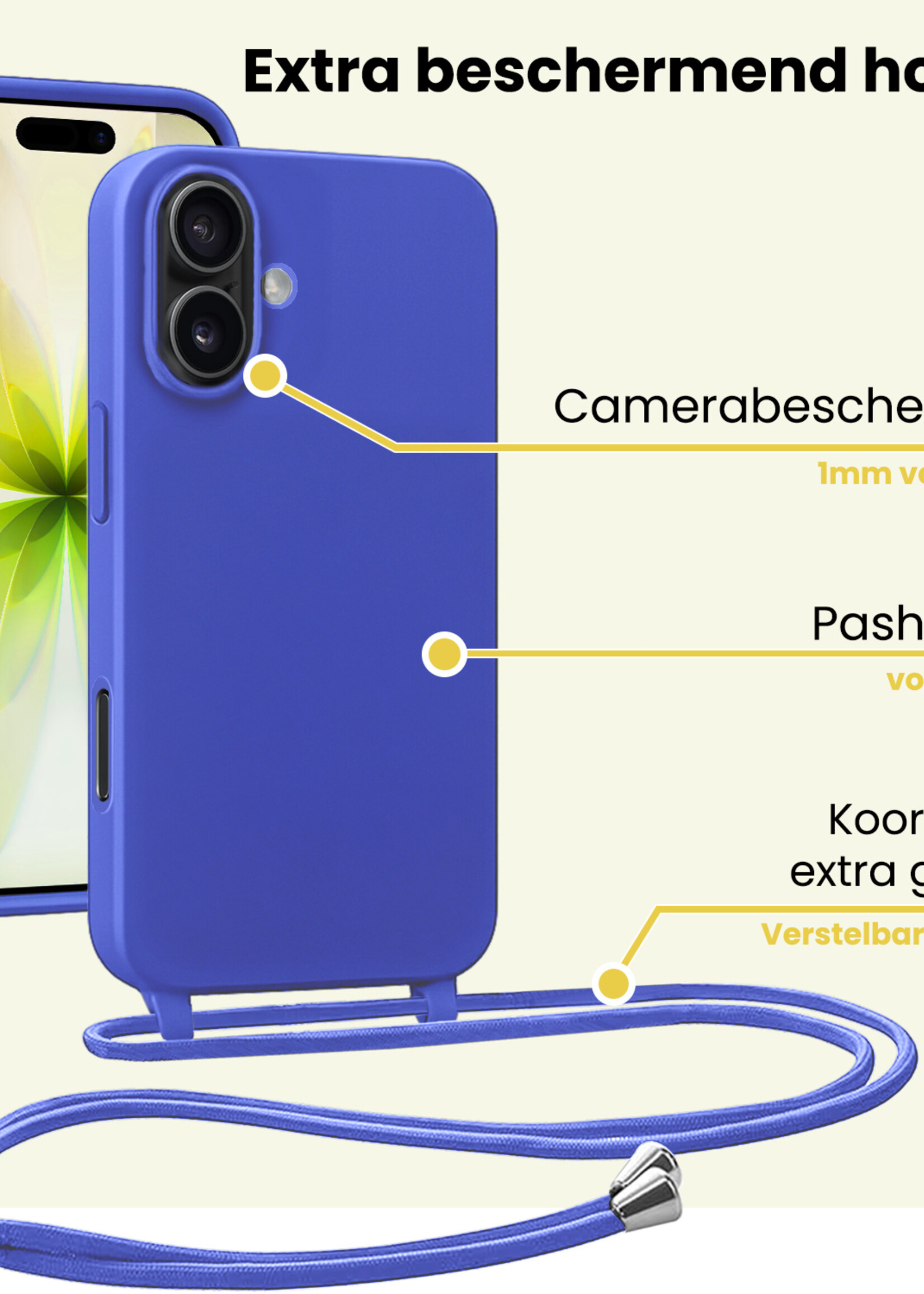 LUQ LUQ iPhone 17 Hoesje met Koord - Fel Blauw