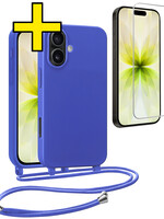 LUQ LUQ iPhone 17 Hoesje met Koord Met Screenprotector - Fel Blauw