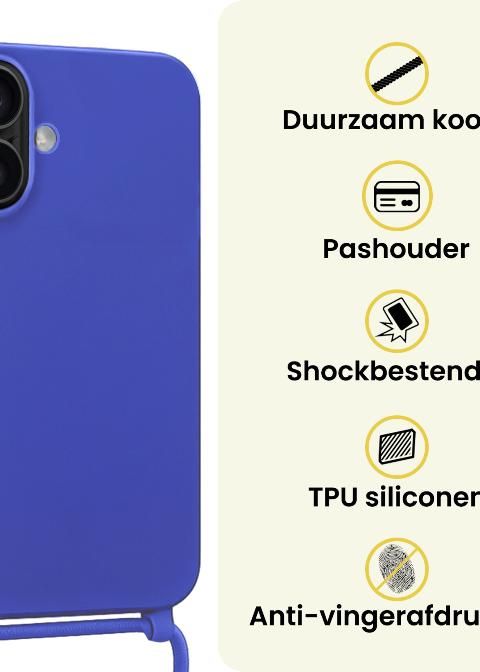 LUQ LUQ iPhone 17 Hoesje met Koord Met Screenprotector - Fel Blauw