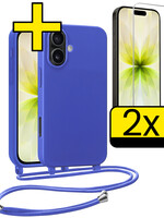 LUQ LUQ iPhone 17 Hoesje met Koord Met 2x Screenprotector - Fel Blauw