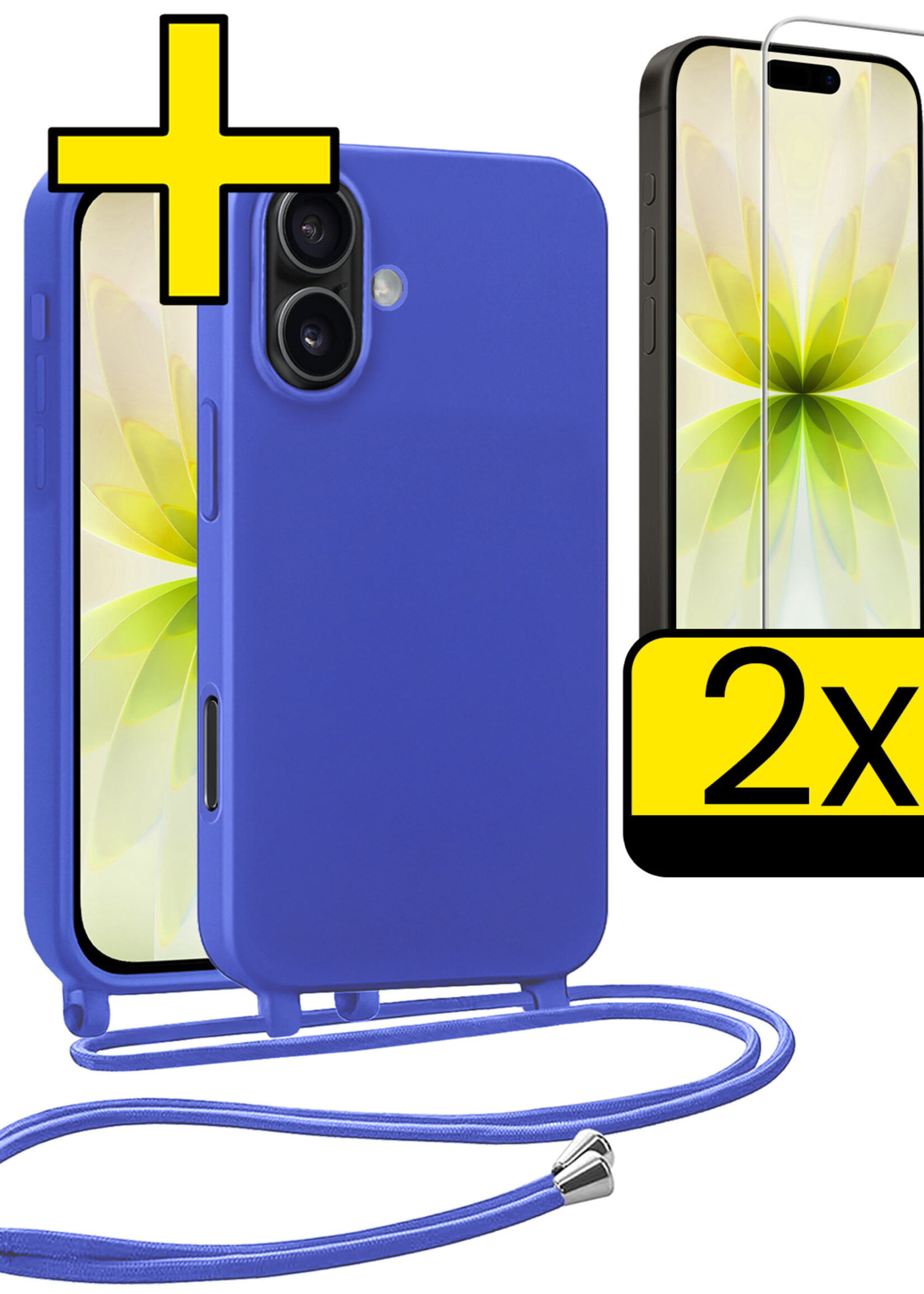 LUQ LUQ iPhone 17 Hoesje met Koord Met 2x Screenprotector - Fel Blauw